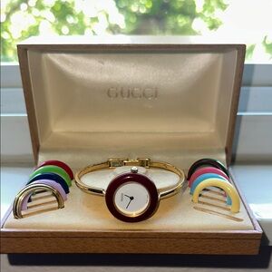Gucci Gold and Red Watch with Interchangeable Bezels